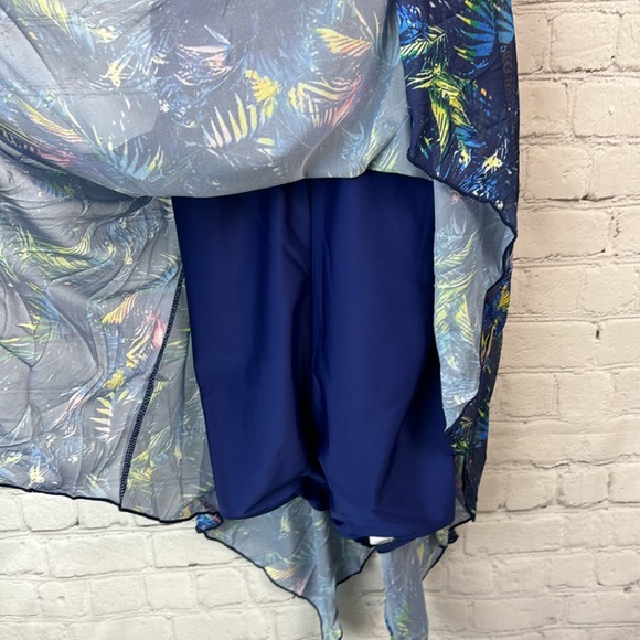 BloomChic Blue Tropical Ruched Handkerchief Hem Crisscross Swim Dress Plus Sz 1X - Picture 6 of 8